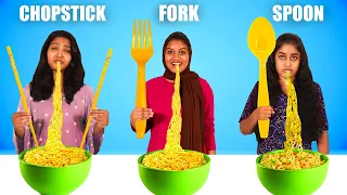 SPOON Vs FORK Vs CHOPSTICK FOOD EATING CHALLENGE 🤩| RAINBOW CAKE🎂| ALFAHAM IPULLOTHI