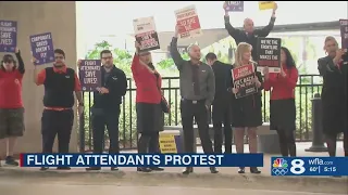 Tens of thousands of flight attendants picket around the world Tuesday at major airports, including