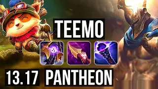 TEEMO vs PANTHEON (TOP) | 4.5M mastery, 9/2/6, 400+ games, Rank 10 Teemo | NA Master | 13.17