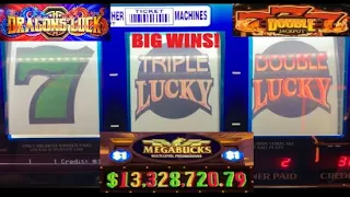 BOOM! BIG Wins! 9 Line Triple Double Lucky 7s + Megabucks + Dragons Luck + Double Blazing 777 slots!