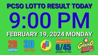 9pm Lotto Result Today February 19, 2024 Monday ez2 swertres 2d 3d pcso