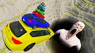 Epic Escape From The Shy Guy (SCP-096) | Colored Big & Small Cars VS Giant Pit | BeamNG.Drive Beamax