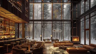 Relaxing Winter Jazz Music With Falling Snow - Cozy Bar Room Ambience With A Warm Fireplace to Sleep