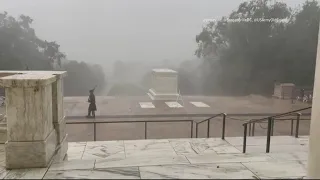 Guard at Tomb of Unknown Soldier at Arlington National Cemetery never leaves post in storm