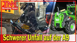 2 starb bei einem schweren Unfall auf der A9 | Unfall zwischen Lkw und Fahrzeugen A9 | TNN