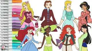 Disney Princess Coloring Book Compilation Belle Ariel Tiana Mulan Merida Aurora Jasmine Cinderella