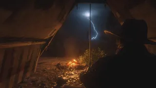 Watching a night-time thunderstorm from a tent | RDR2 ASMR