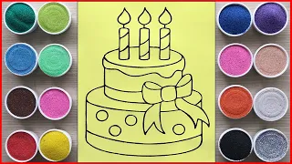 Tô màu tranh cát bánh sinh nhật cầu vồng - Sand painting rainbow birthday cake (Chim Xinh channel)