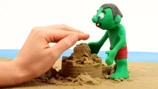 DibusYmas Sand castle Superhero Play Doh Stop motion cartoons
