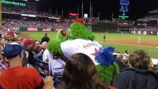 Philly Phanatic causing trouble in the stands.