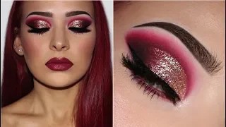 Dark Cranberry Smokey Eye w/ Glitter & Glossy Lips | Makeup Tutorial