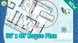 30×40 house plan with car parking, east facing, 30 by 40 home plan, 30*40 house design, #instyle