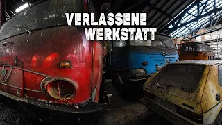 ALTE FAHRZEUGE IN VERLASSENER WERKSTATT