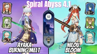 Ayaka Burning Melt / Nilou F2P Bloom 4.1 Spiral Abyss Floor 12 Genshin Impact