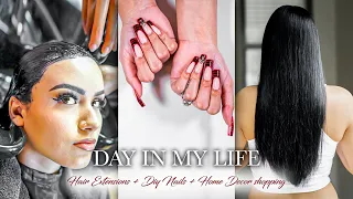 DAY IN MY LIFE | GETTING PERMANENT HAIR EXTENSIONS + GELX NAILS AT HOME + HOME DECOR SHOPPING