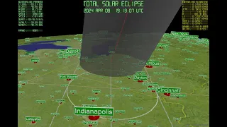 Virtual 2024 April 08 Total Solar Eclipse Flight Path (v2 with more place-name signs)