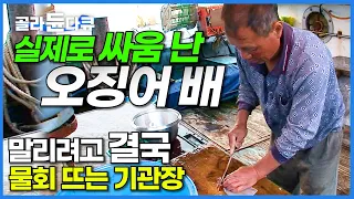 살벌한 갑판 위.. 진짜 싸우는 선원들 보자마자 회 썰러 일어난 경력 40년 기관장│2박 3일 극한 오징어잡이│선상 먹방│극한직업│#골라듄다큐