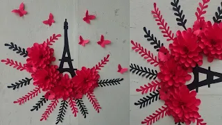 Paper flower wall hanging craft||paper wall decoration easy||paper Paris wall decor