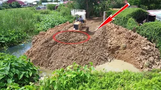 Start Open Project  Land Fill up Processing Truck 5T with Dozer Pushing Soil Stone Into Canal