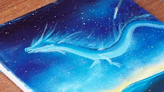 How to painting a dragon dancing in the night sky | Acrylic Painting for Beginners