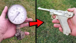 Casting Luger gun - Trash to Treasure. Melting pressure gauge - ASMR brass casting