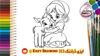 how to draw a cute little girl and baby deer|baby deer drawing colour|cute little girl drawing|kids|