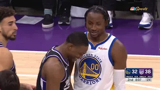 De'Aaron Fox and Jonathan Kuminga laughing at this crazy call from the referee