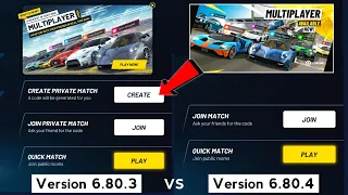 Remove 'CREATE PRIVATE MATCH' in Multiplayer Update - Extreme Car Driving Simulator 6.80.3 vs 6.80.4