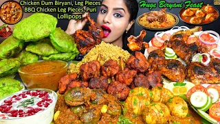 ASMR Eating Spicy BBQ Chicken Dum Biryani,Egg Curry,Leg Piece,Lollipop Big Bites ASMR Eating Mukbang