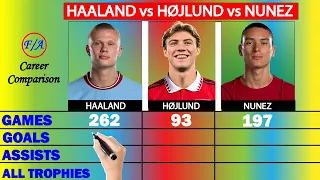 Erling Haaland vs Rasmus Højlund vs Darwin Núñez Career Comparison | Factual Animation