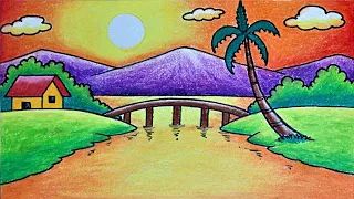 Easy Morning Scenery Drawing | How to Draw Easy Scenery for Beginners Step by Step