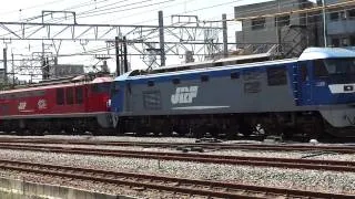 【HD】桃太郎とレッドサンダー 機関車だけの列車(単1481レ)吹田発車