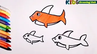 Baby Shark Family Drawing|How To Draw Sea Family Drawing, Painting, Coloring For Kids, Toddlers