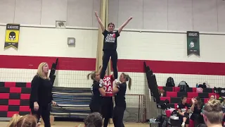 Level 1 cheerleading stunt transitions, quarter up and quarter down to straddle position