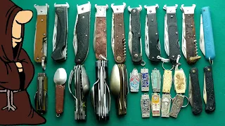 Складные ножи СССР охотничьи с экстракторами для гильз ножи-брелоки СССР / USSR knife collection