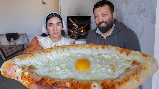 Traditional Cheese Bread in the Special Oven - Adjaruli Khachapuri. Cheese lovers must see this!