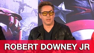 Robert Downey Jr Changes Costume During Avengers Age of Ultron Press Conference