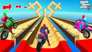 الأبطال الخارقين موتو ركوب منحدر متعرج الضخم  Superheroes Moto Ride Zigzag Mega Ramp Challenge GTA 5