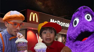 Blippi Fun World and Ryan Kaji Try Grimace Shake Challenge in Real Life - Tag with Ryan Gameplay