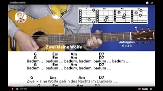 Zwei kleine Wölfe, Kinderlied mit 2 neuen Strophen, Akkorden & Text für Gitarre