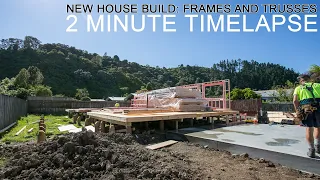 Standing house frames + trusses in NZ: 2 minute timelapse.