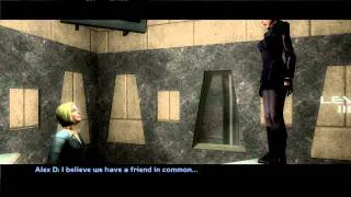 Deus Ex: Invisible War- talking with a secretary while standing on a desk