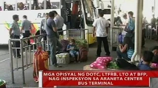 Mga opisyal ng DOTC, LTFRB, LTO at BFP, nag-inspeksyon sa Araneta Center Bus Terminal