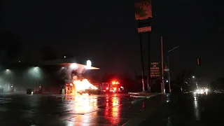 CAR ON FIRE / GUN SHOTS HEARD IN DETROIT AT NIGHT