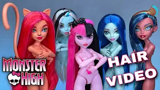 Washing G3 Draculaura, Frankie, Toralei, Cleo, and Ghoulia’s Hair | MONSTER HIGH