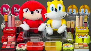 TAILS & KNUCKLES! Mixing “Red&Yellow”Makeup,Eyeshadow,Glitter into Slime! Satisfying Slime Video