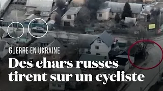 Boutcha : un drone a filmé des chars russes tirant sur un cycliste