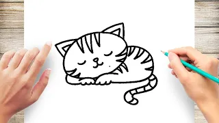 Simple Sleeping Cat Drawing