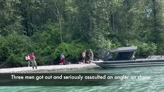 Rednecks speeding on jetboat on Vedder River come to shore and assault Black Fisherman; July 24 2022