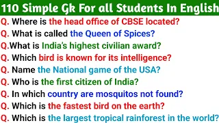 110 Simple GK For Kids In English | Kids GK | GK For all Students In English | 110 GK In English